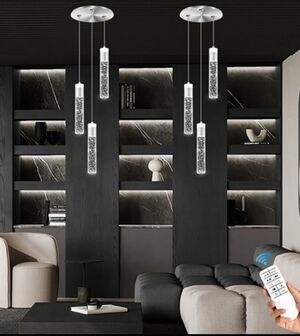 One Cluster of 3 Chrome Crystal Pendant Lights